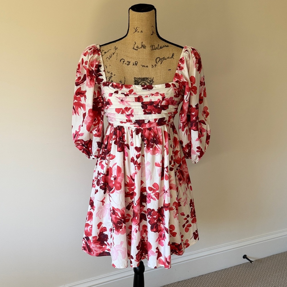 Abercrombie & Fitch Floral Puff Sleeve Cotton Mini Dress Size ST